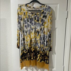 LOGO by Lori Goldstein Yellow and Gray Tunic